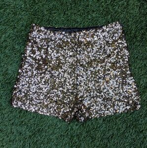 French Connection Gold Sequin High Waist Women’s Shorts